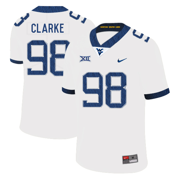 West Virginia Mountaineers 98 Will Clarke White College Football Jersey