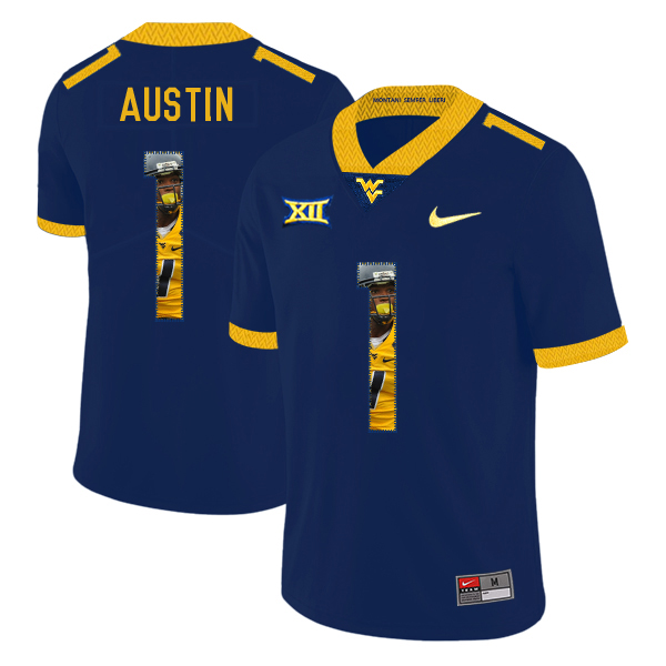 West Virginia Mountaineers 1 Tavon Austin Navy Fashion College Football Jersey - Click Image to Close