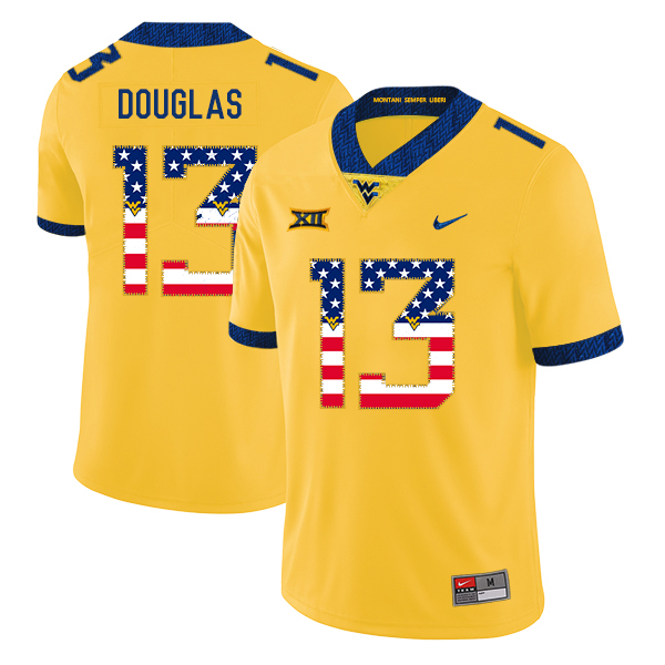 West Virginia Mountaineers 13 Rasul Douglas Yellow USA Flag College Football Jersey
