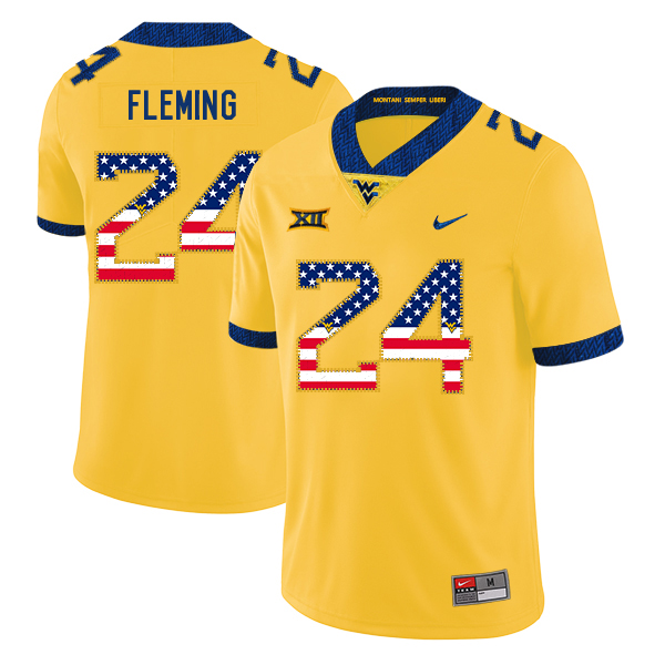 West Virginia Mountaineers 24 Maurice Fleming Yellow USA Flag College Football Jersey
