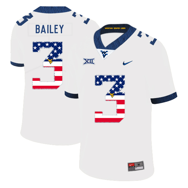 West Virginia Mountaineers 3 Stedman Bailey White USA Flag College Football Jersey - Click Image to Close