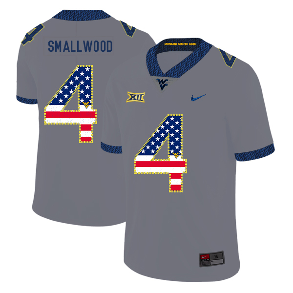 West Virginia Mountaineers 4 Wendell Smallwood Gray USA Flag College Football Jersey