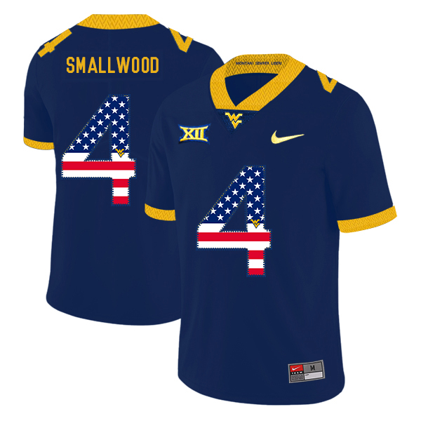 West Virginia Mountaineers 4 Wendell Smallwood Navy USA Flag College Football Jersey