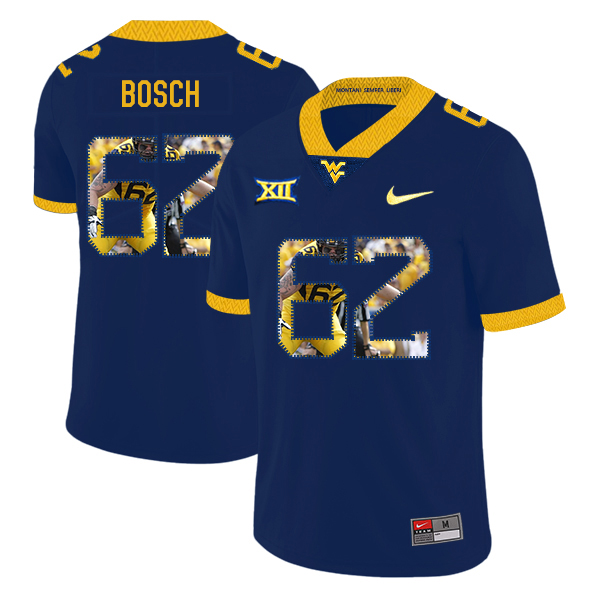 West Virginia Mountaineers 62 Kyle Bosch Navy Fashion College Football Jersey
