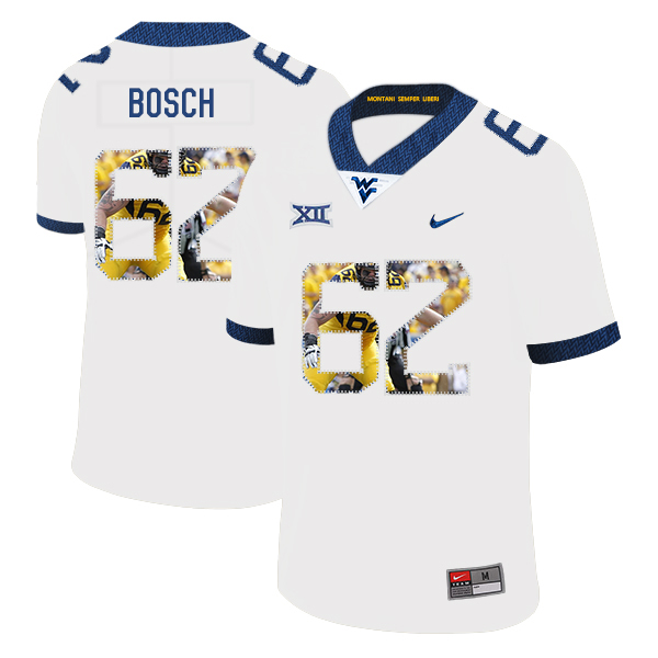 West Virginia Mountaineers 62 Kyle Bosch White Fashion College Football Jersey