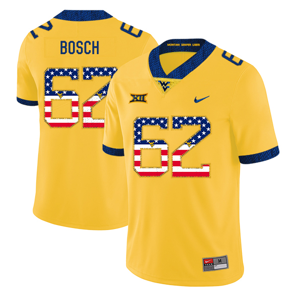 West Virginia Mountaineers 62 Kyle Bosch Yellow USA Flag College Football Jersey