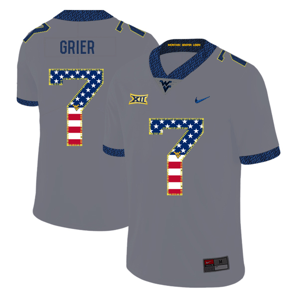 West Virginia Mountaineers 7 Will Grier Gray USA Flag College Football Jersey