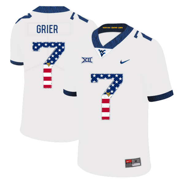 West Virginia Mountaineers 7 Will Grier White USA Flag College Football Jersey - Click Image to Close