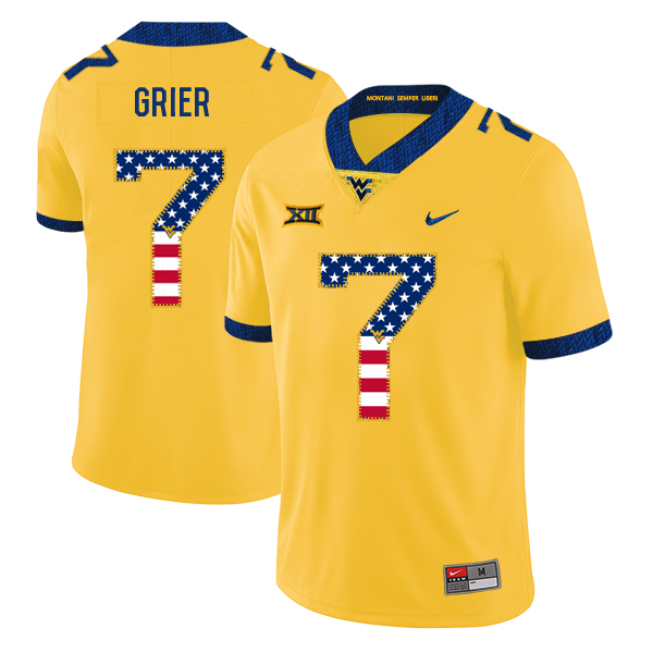 West Virginia Mountaineers 7 Will Grier Yellow USA Flag College Football Jersey