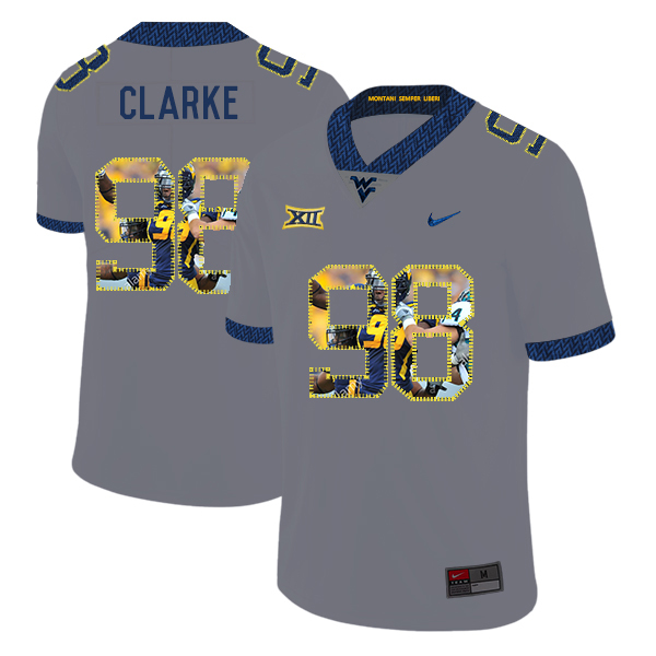 West Virginia Mountaineers 98 Will Clarke Gray Fashion College Football Jersey