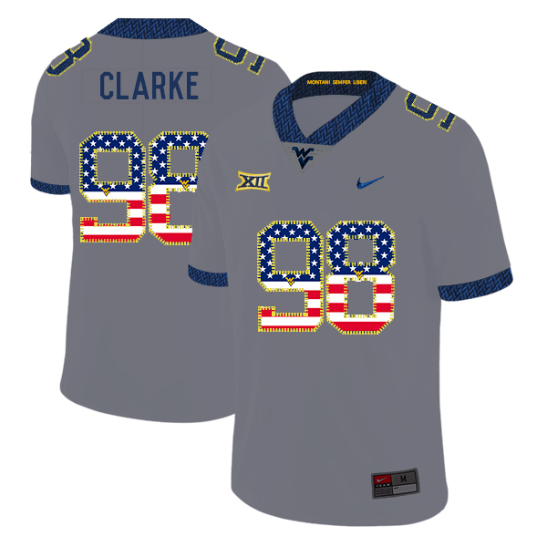 West Virginia Mountaineers 98 Will Clarke Gray USA Flag College Football Jersey