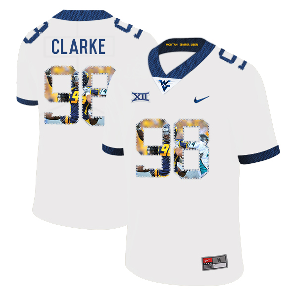West Virginia Mountaineers 98 Will Clarke White Fashion College Football Jersey