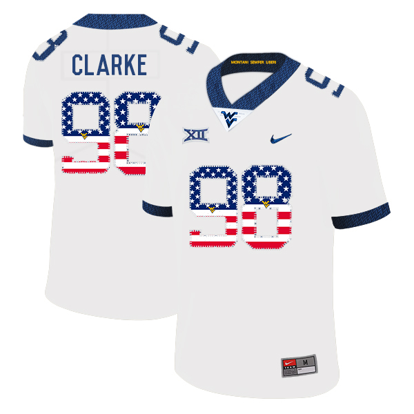 West Virginia Mountaineers 98 Will Clarke White USA Flag College Football Jersey