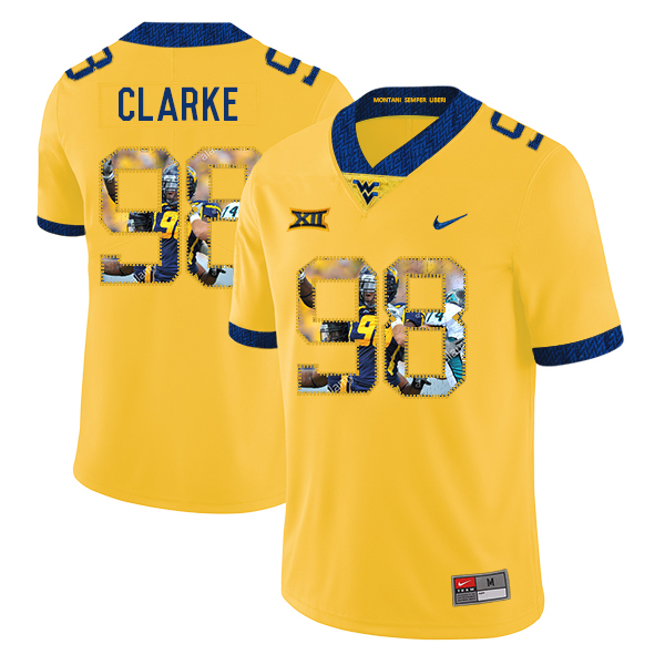 West Virginia Mountaineers 98 Will Clarke Yellow Fashion College Football Jersey