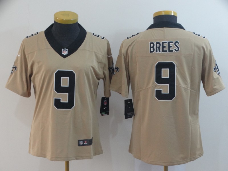 Nike Saints 9 Drew Brees Cream Women Inverted Legend Limited Jersey - Click Image to Close