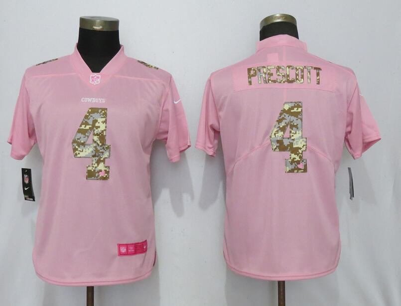 Nike Cowboys 4 Dak Prescott Pink Camo Fashion Women Limited Jersey