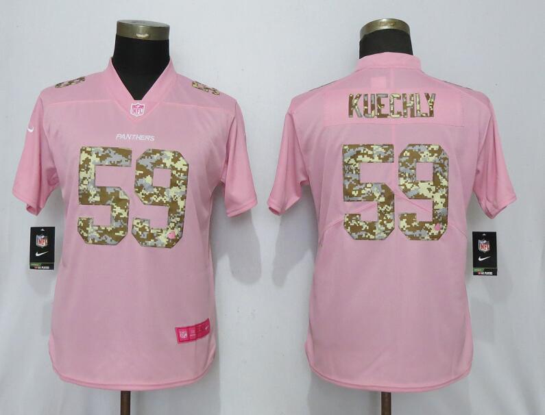 Nike Panthers 59 Luke Kuechly Pink Camo Fashion Women Limited Jersey