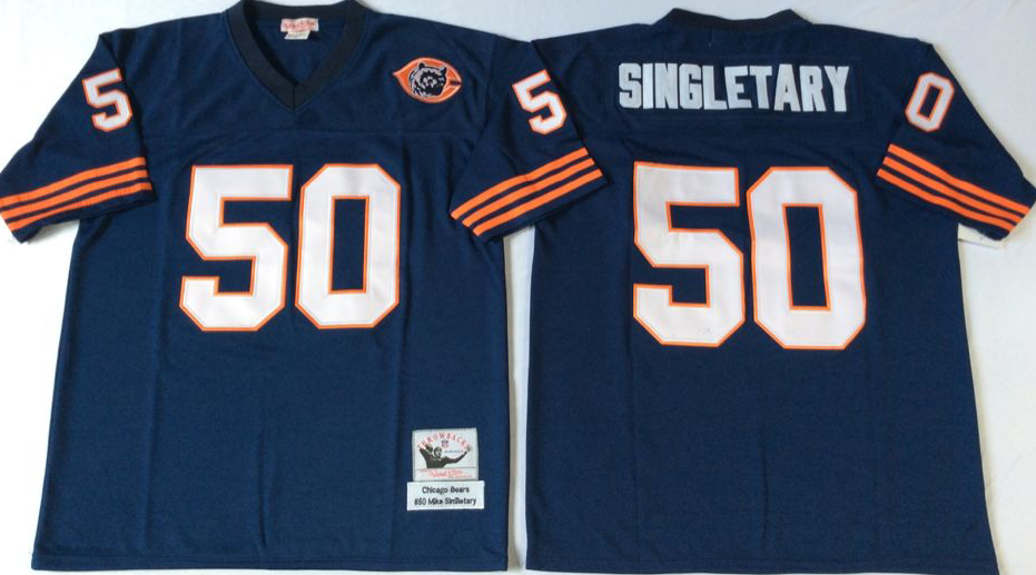 Bears 50 Mike Singletary Navy 1985 M&N Throwback Jersey