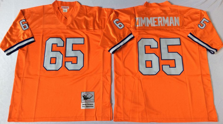 Broncos 65 Gary Zimmerman Orange M&N Throwback Jersey