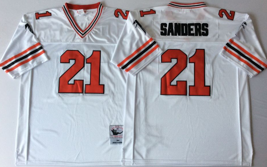 Falcons 21 Deion Sanders White 1989 M&N Throwback Jersey