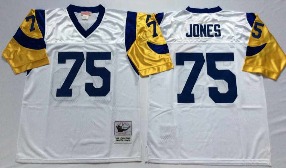 Rams 75 Deacon Jones White M&N Throwback Jersey