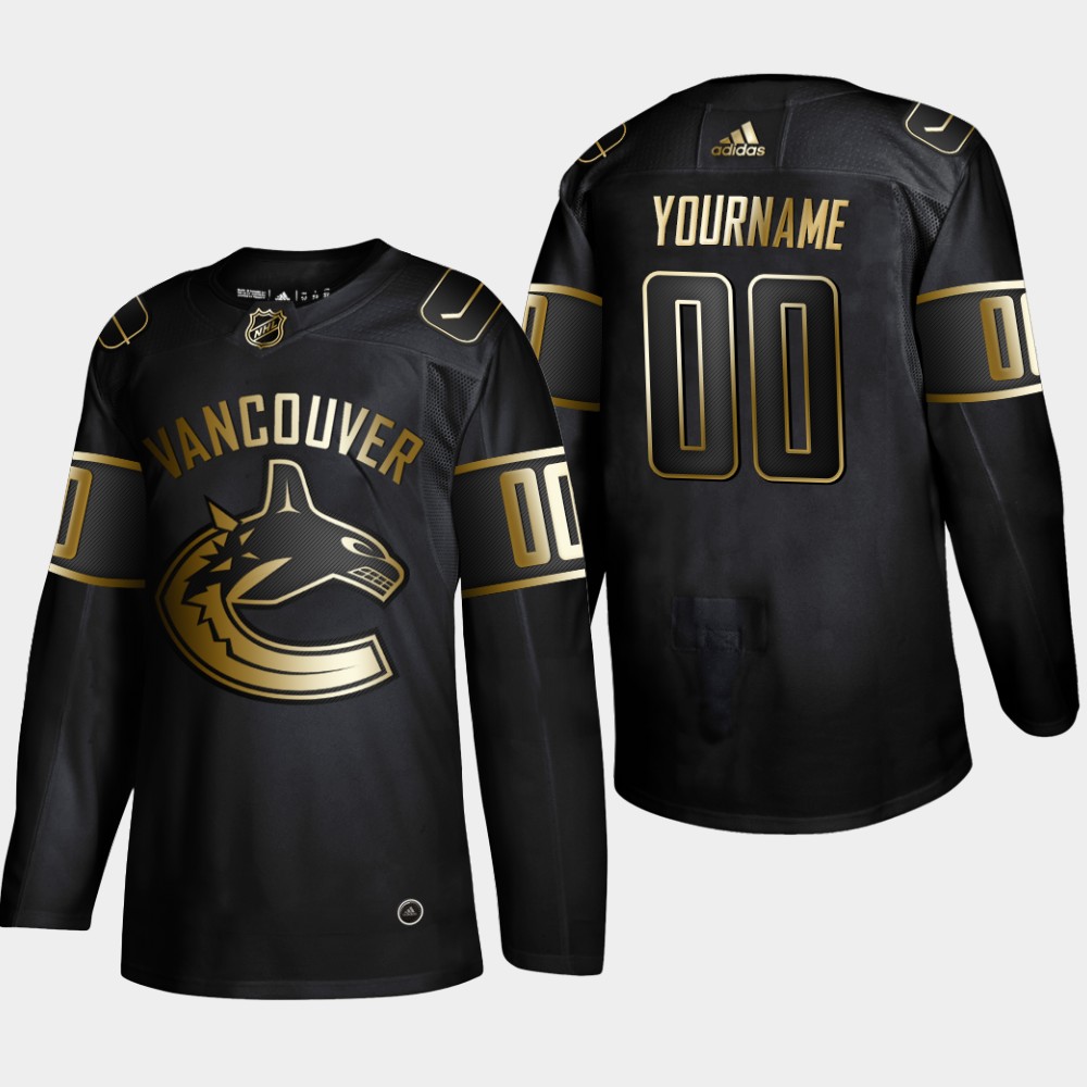 Canucks Customized Black Gold Adidas Jersey