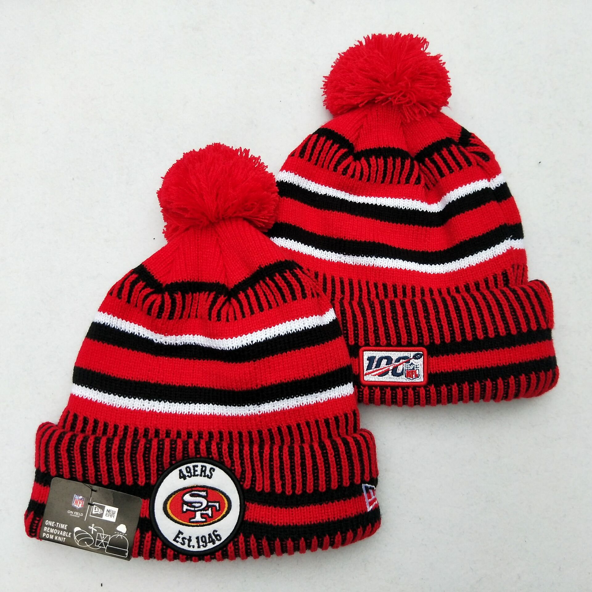 49ers Team Logo Red 100th Season Pom Knit Hat YD