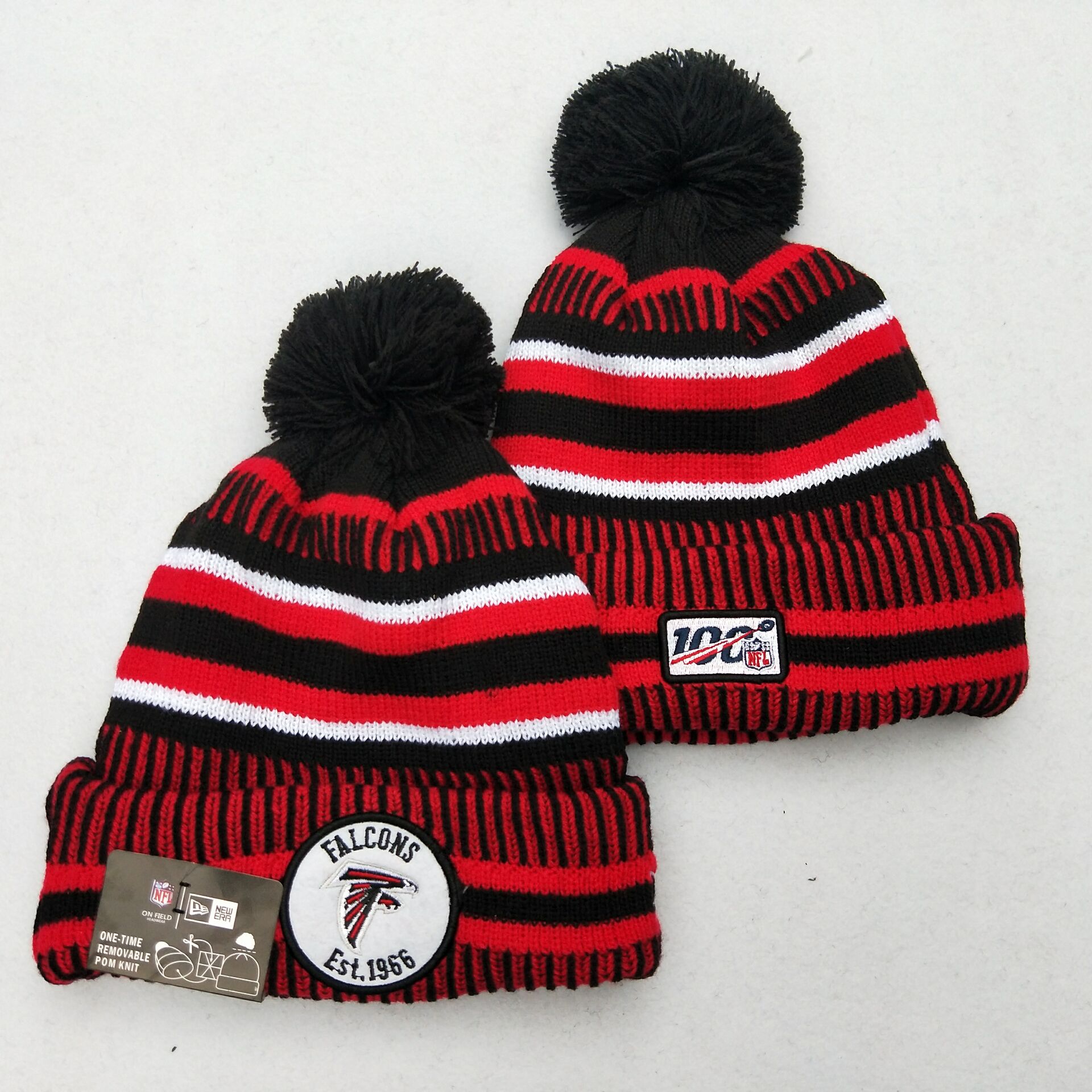 Falcons Team Logo Red 100th Season Pom Knit Hat YD