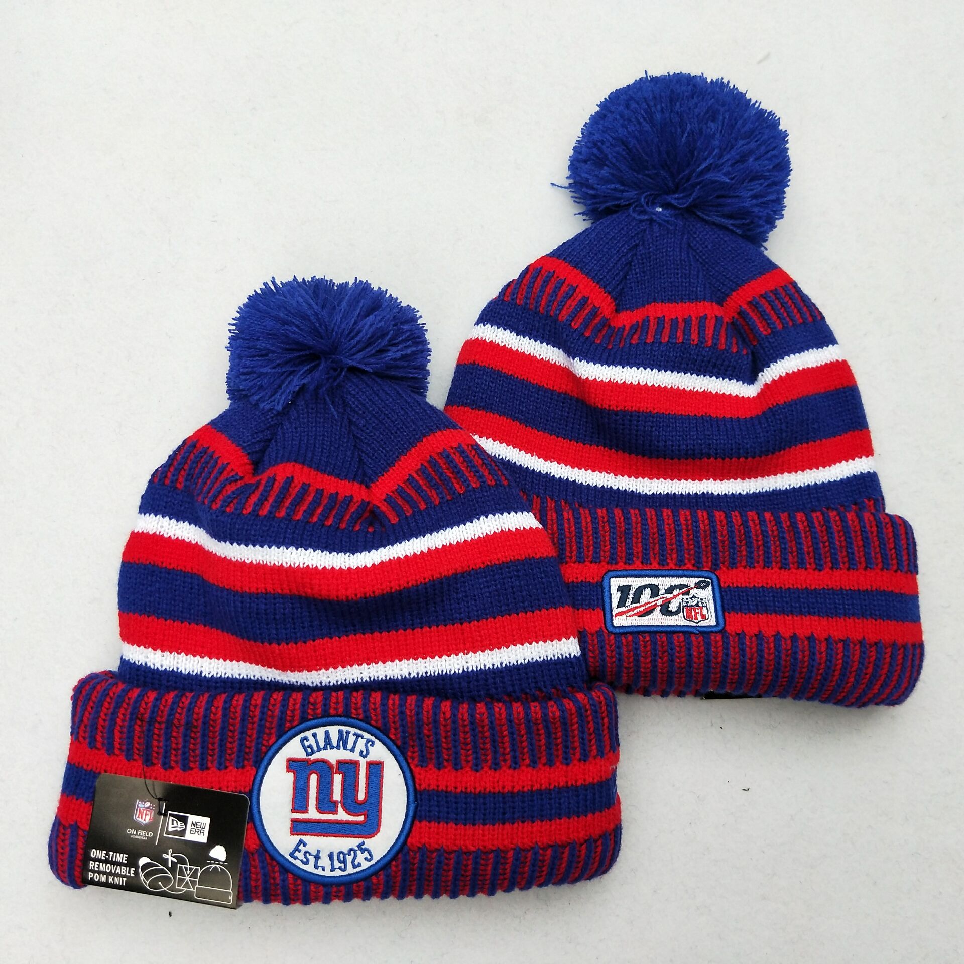 New York Giants Team Logo Red 100th Season Pom Knit Hat YD