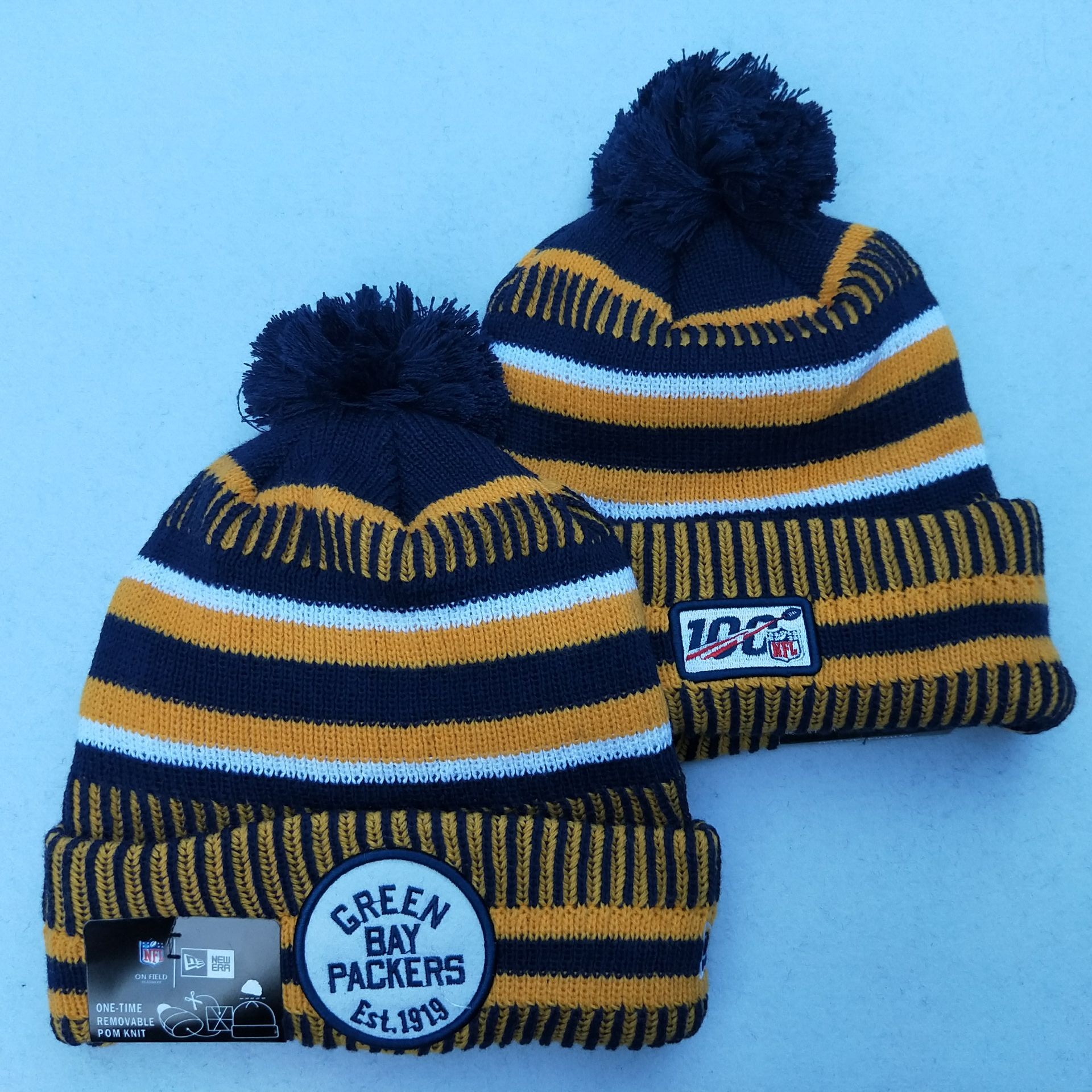 Packers Team Logo Yellow 100th Season Pom Knit Hat YD