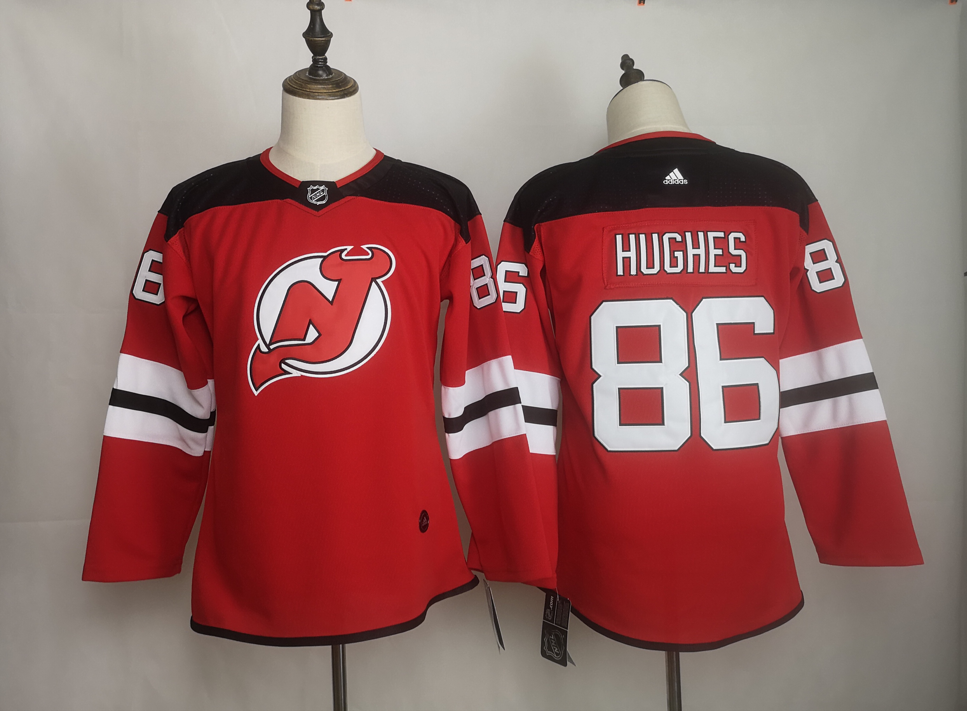 Devils 86 Jack Hughes Red Women Adidas Jersey
