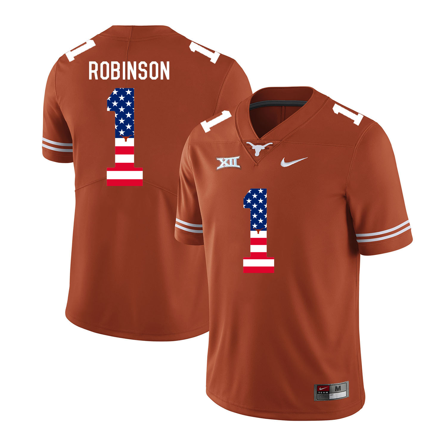 Texas Longhorns 1 Keenan Robinson Orange USA Flag Nike College Football Jersey