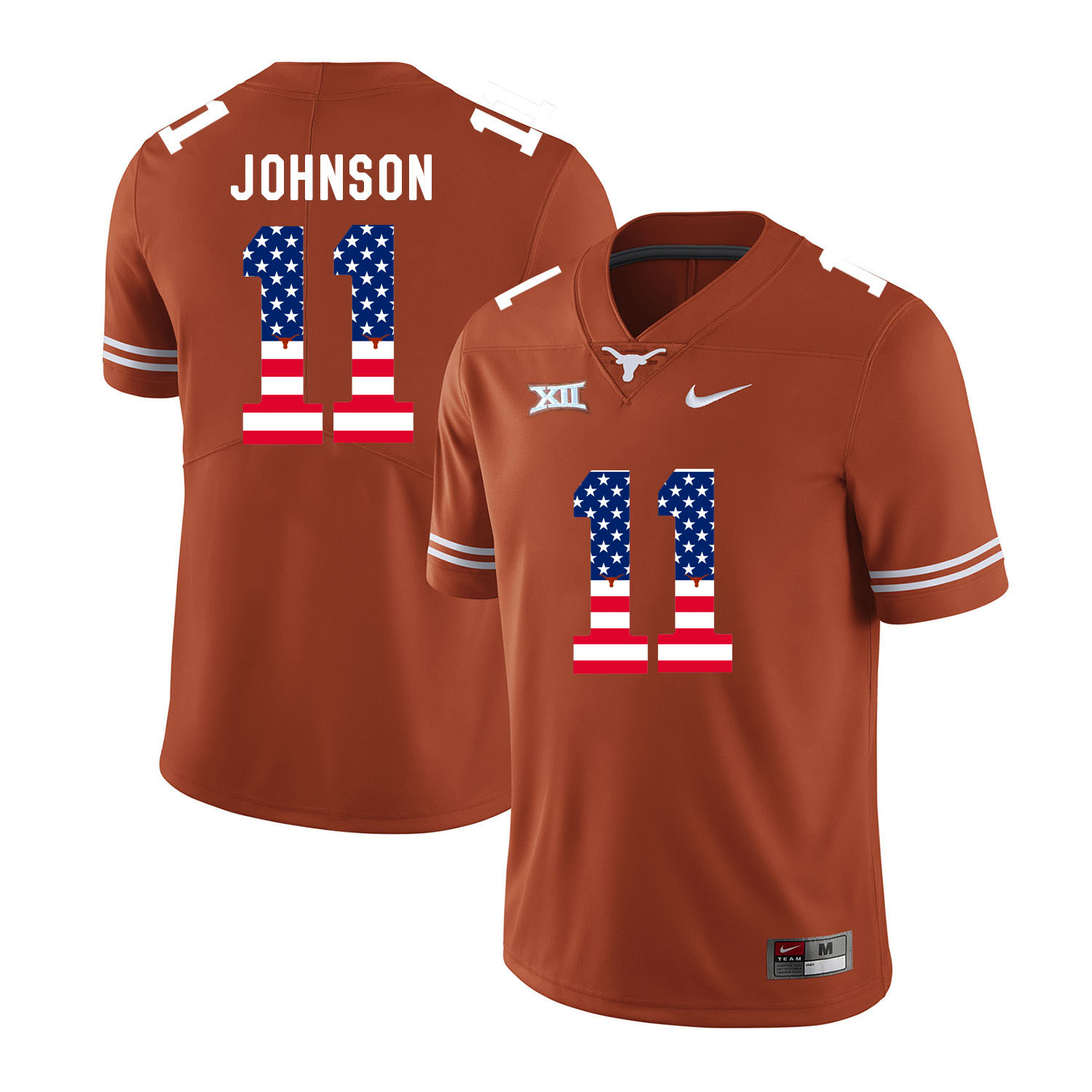 Texas Longhorns 11 Derrick Johnson Orange USA Flag Nike College Football Jersey