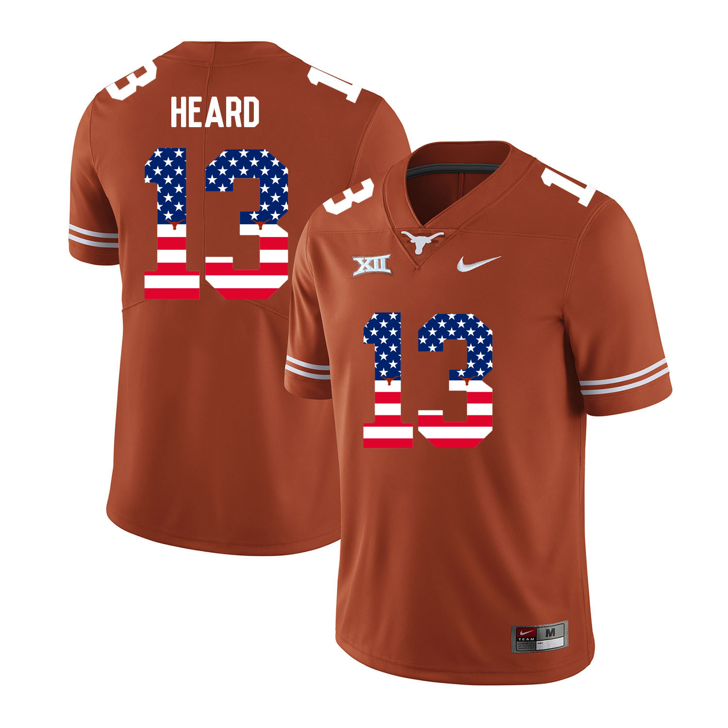 Texas Longhorns 13 Jerrod Heard Orange USA Flag Nike College Football Jersey
