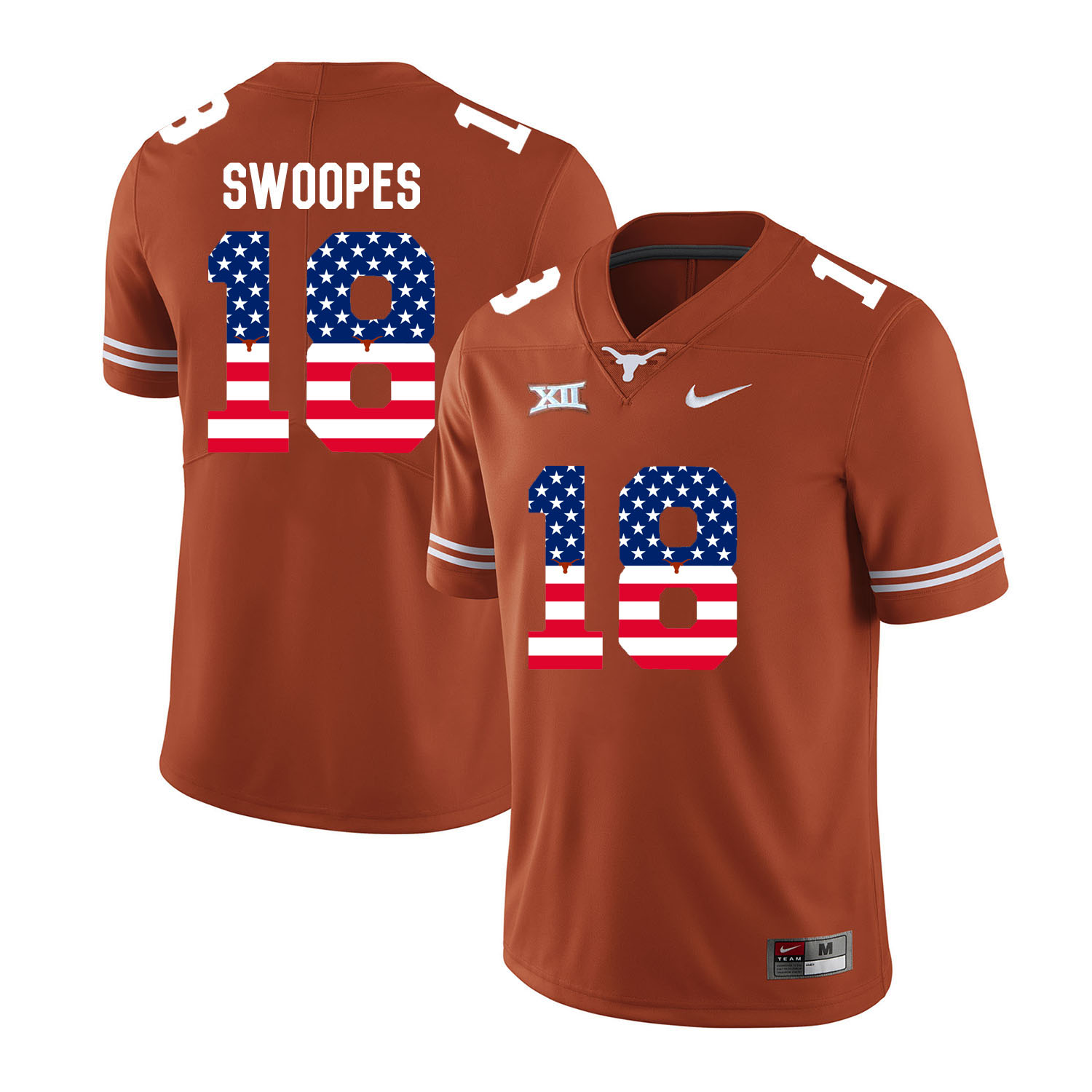 Texas Longhorns 18 Tyrone Swoopes Orange USA Flag Nike College Football Jersey