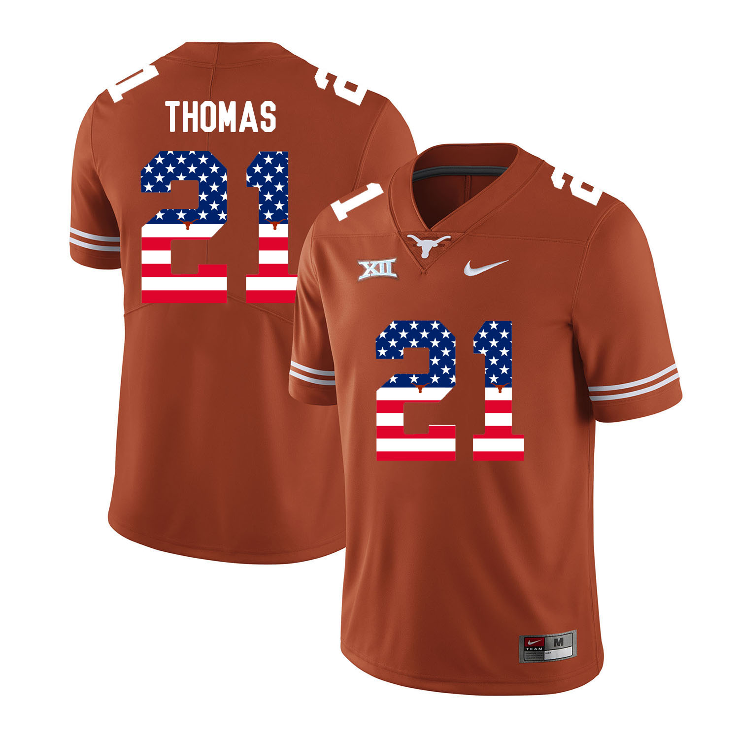 Texas Longhorns 21 Duke Thomas Orange USA Flag Nike College Football Jersey