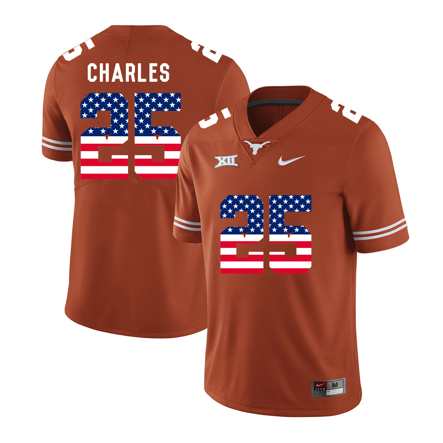 Texas Longhorns 25 Jamaal Charles Orange USA Flag Nike College Football Jersey