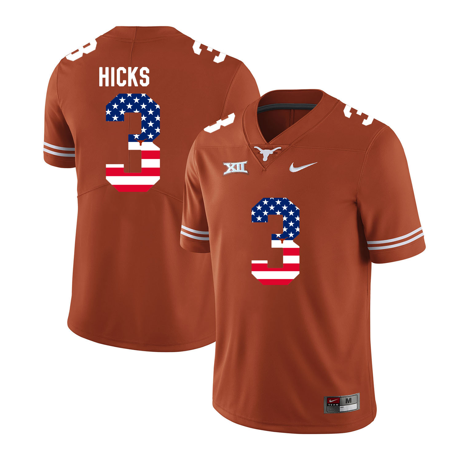 Texas Longhorns 3 Jordan Hicks Orange USA Flag Nike College Football Jersey