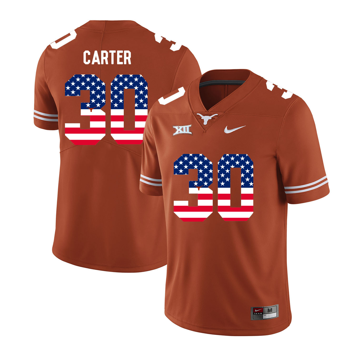 Texas Longhorns 30 Toneil Carter Orange USA Flag Nike College Football Jersey