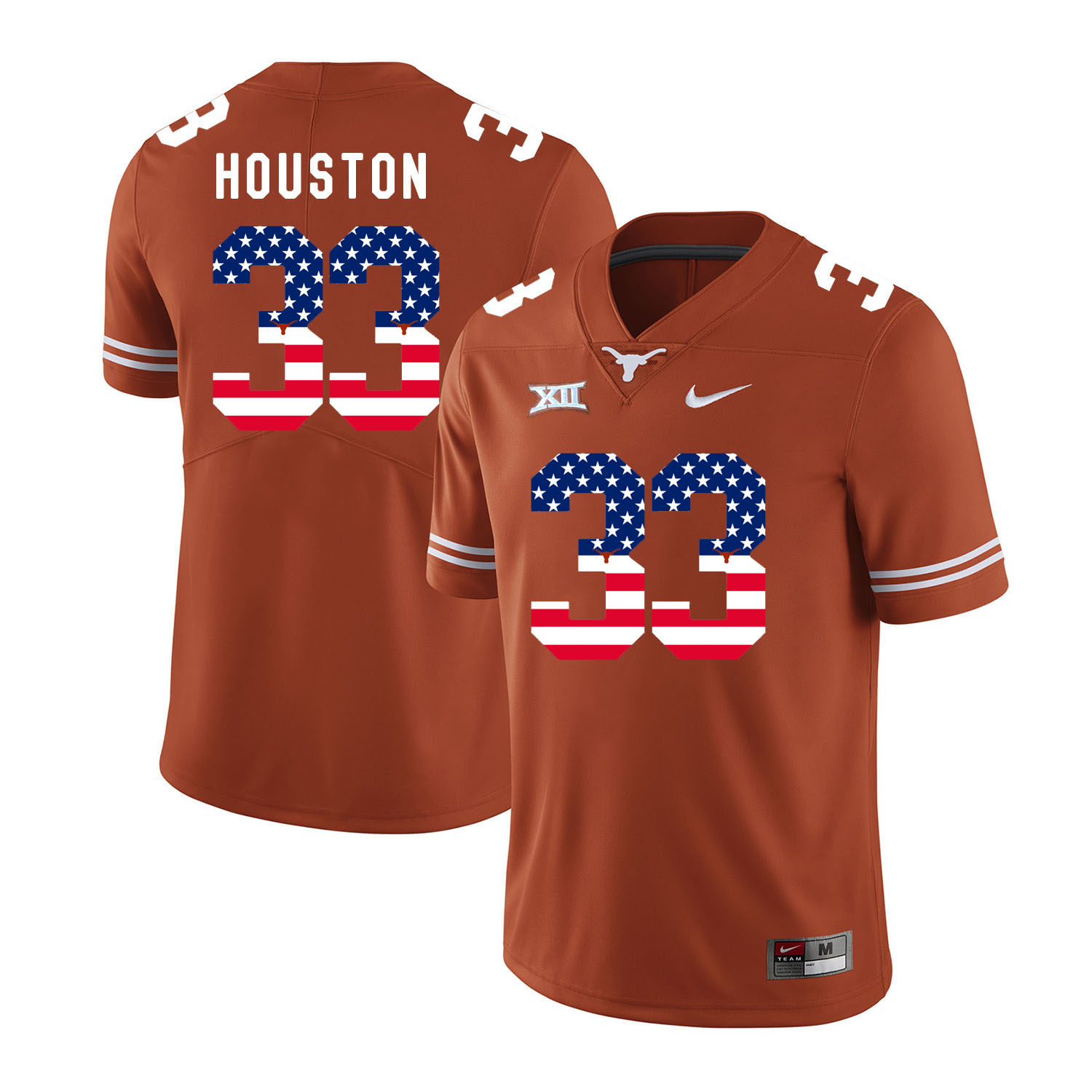 Texas Longhorns 33 Lamarr Houston Orange USA Flag Nike College Football Jersey