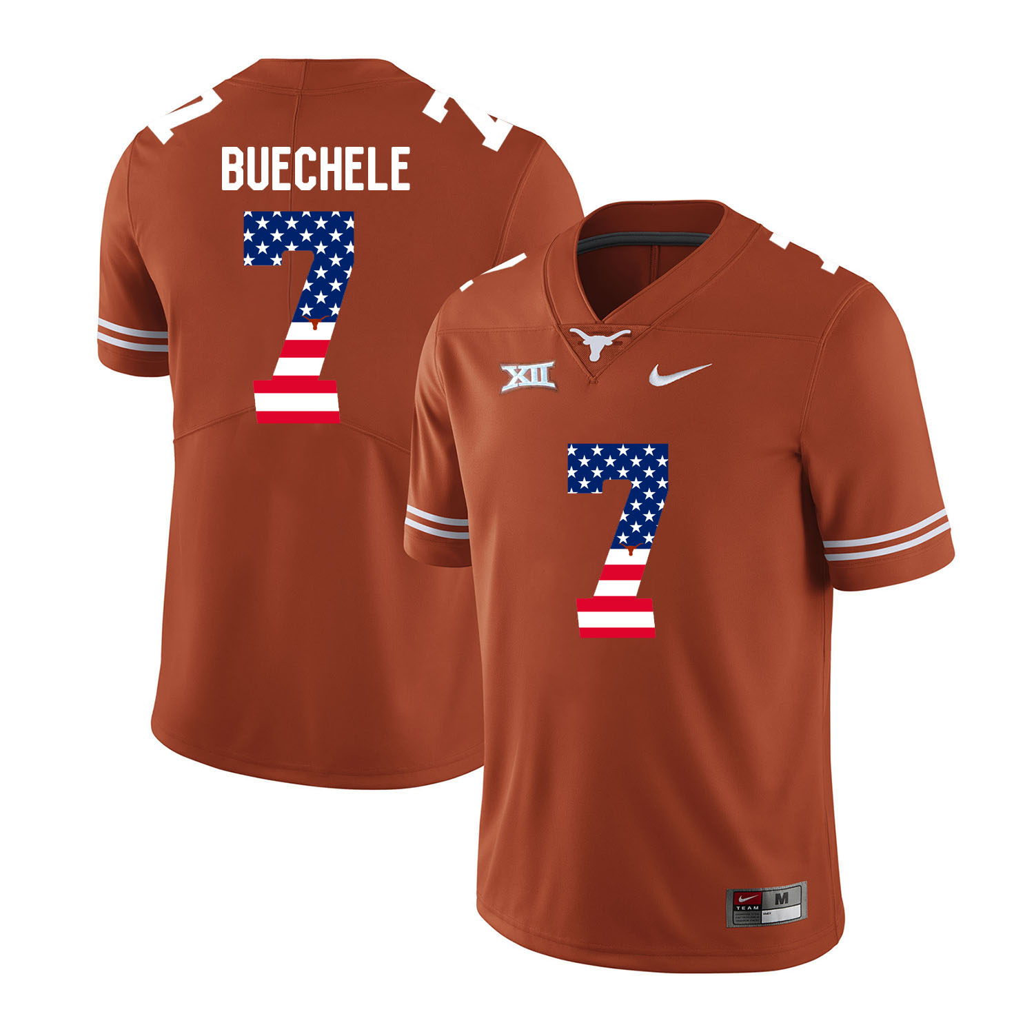 Texas Longhorns 7 Shane Buechele Orange USA Flag Nike College Football Jersey