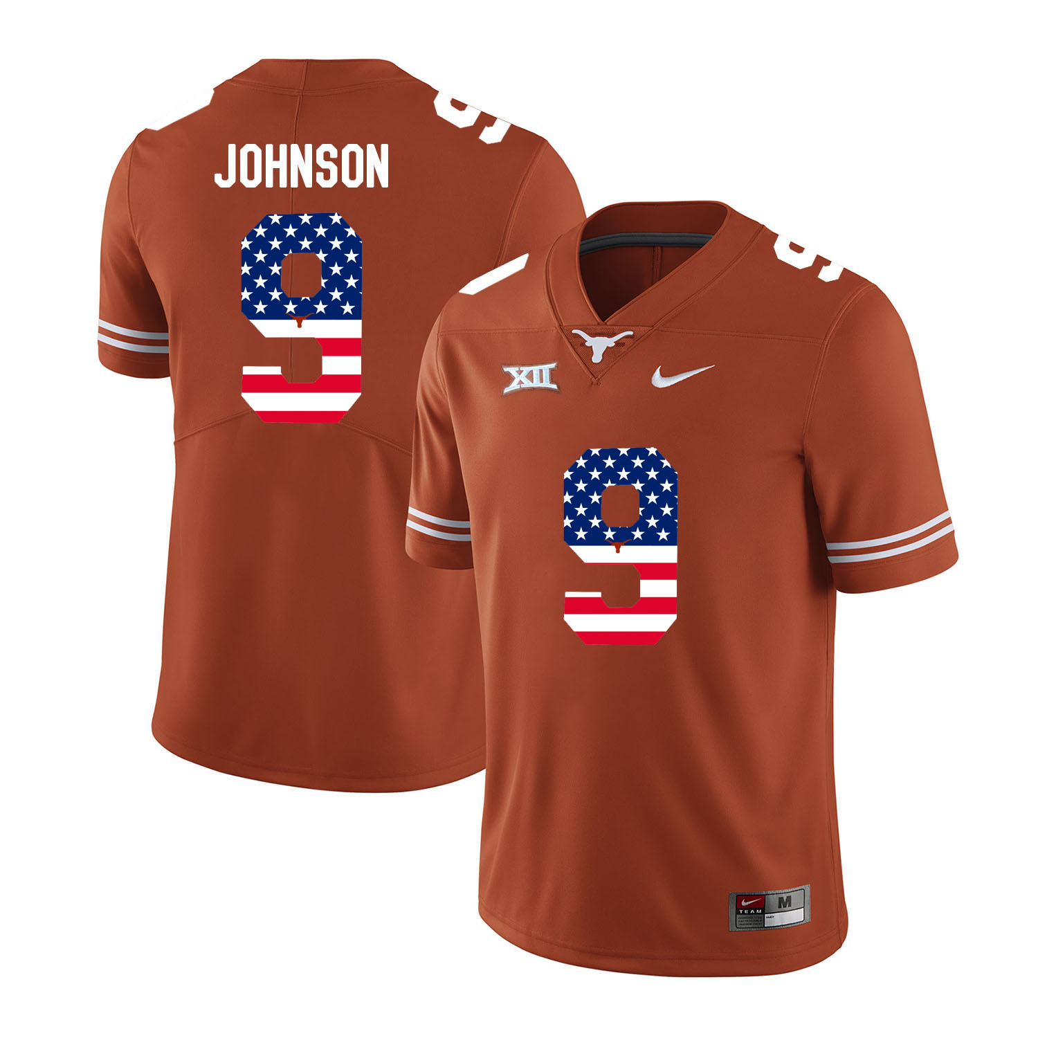 Texas Longhorns 9 Collin Johnson Orange USA Flag Nike College Football Jersey