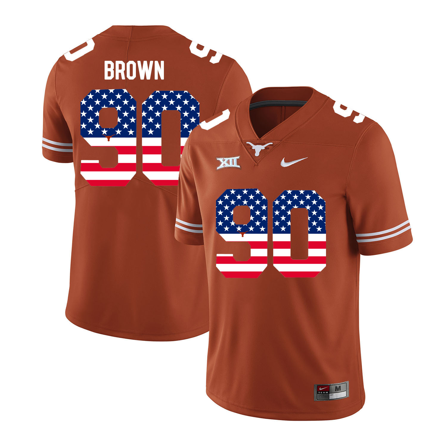 Texas Longhorns 90 Malcom Brown Orange USA Flag Nike College Football Jersey