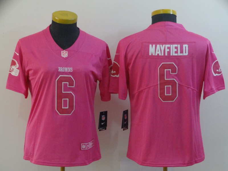 Nike Browns 6 Baker Mayfield Pink Women Rush Limited Jersey - Click Image to Close
