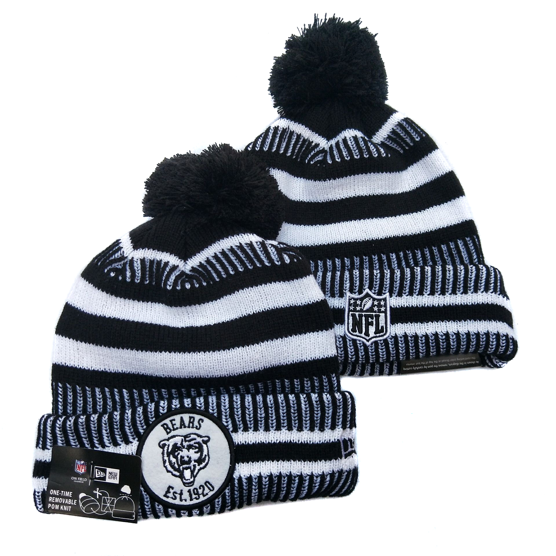 Bears Team Logo Black Gray Pom Knit Hat YD