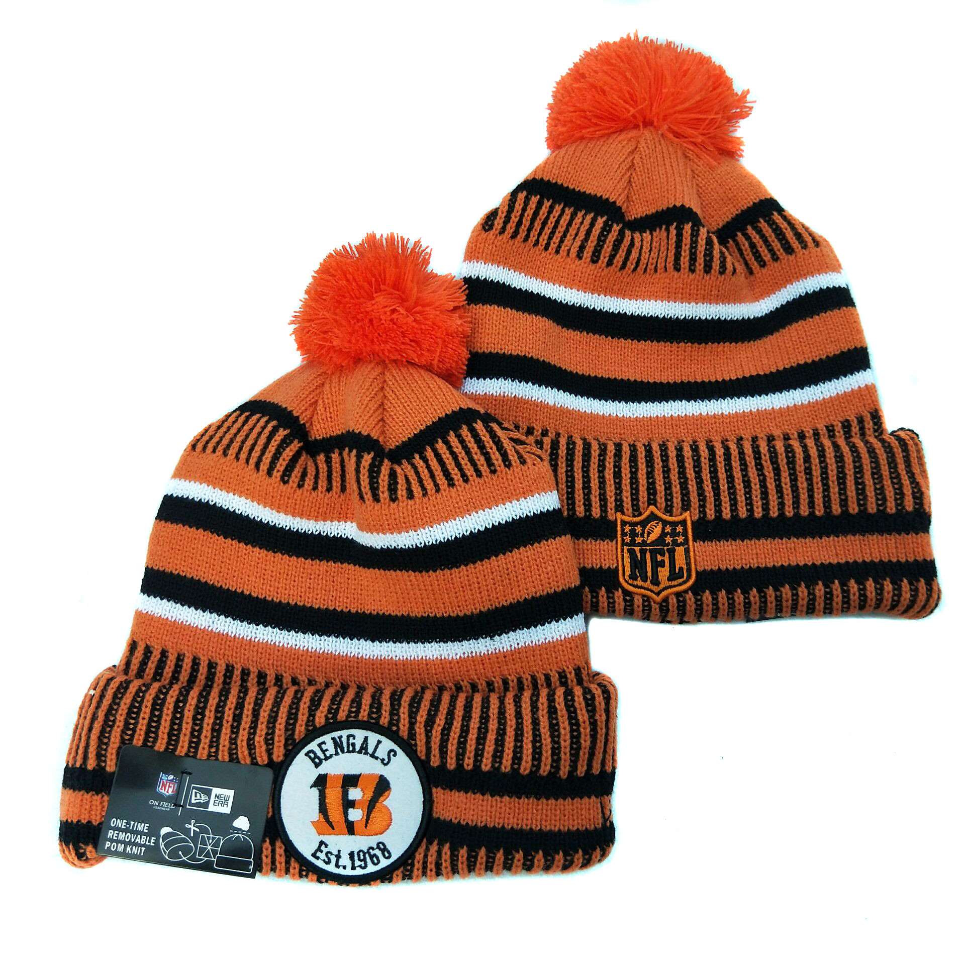 Bengals Team Logo Orange Pom Knit Hat YD