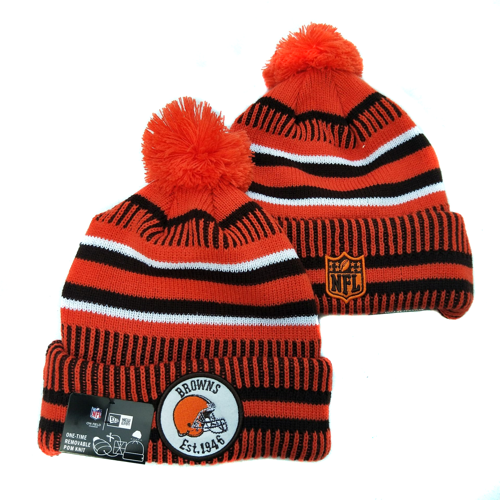 Browns Team Logo Orange Pom Knit Hat YD