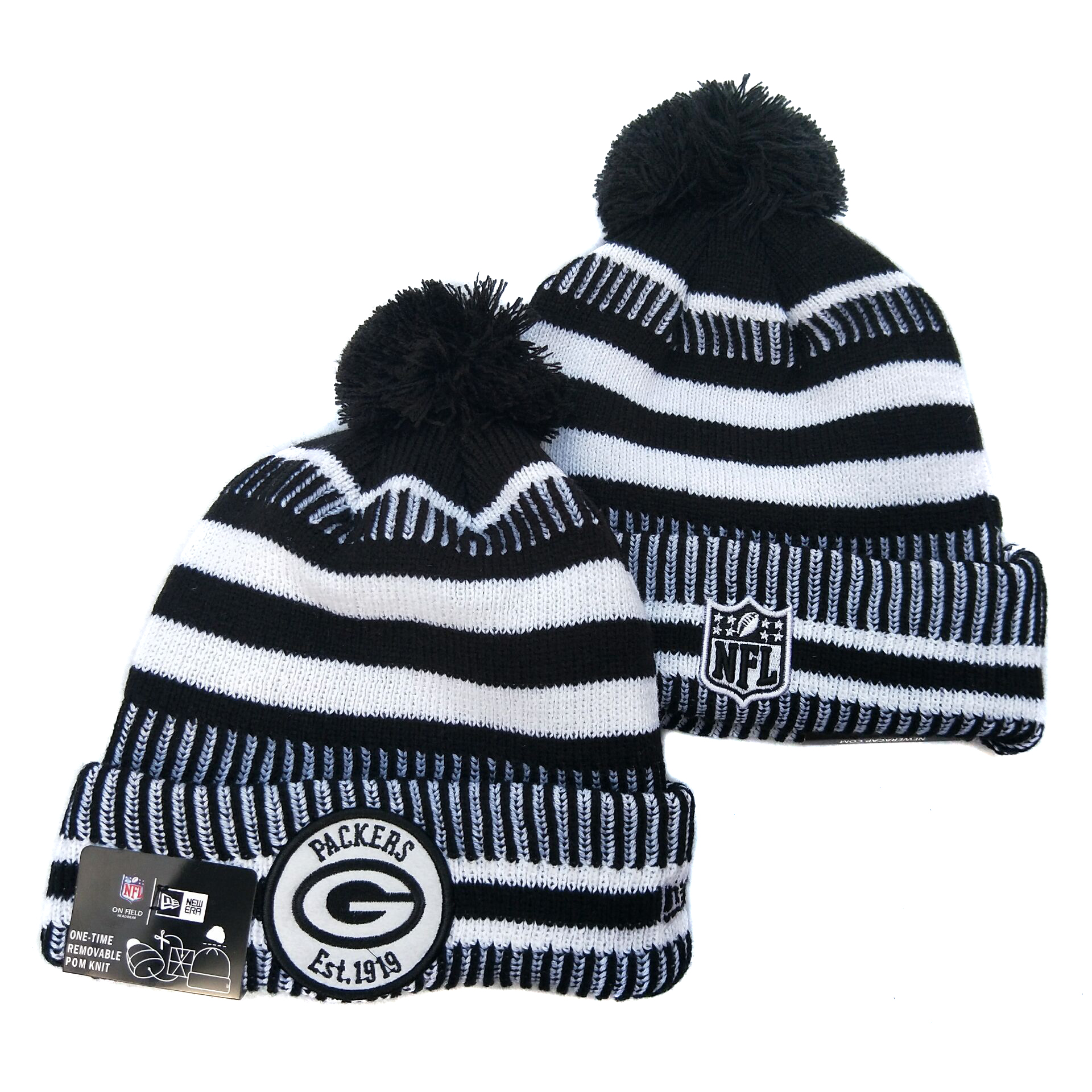 Packers Team Logo Black Gray Pom Knit Hat YD