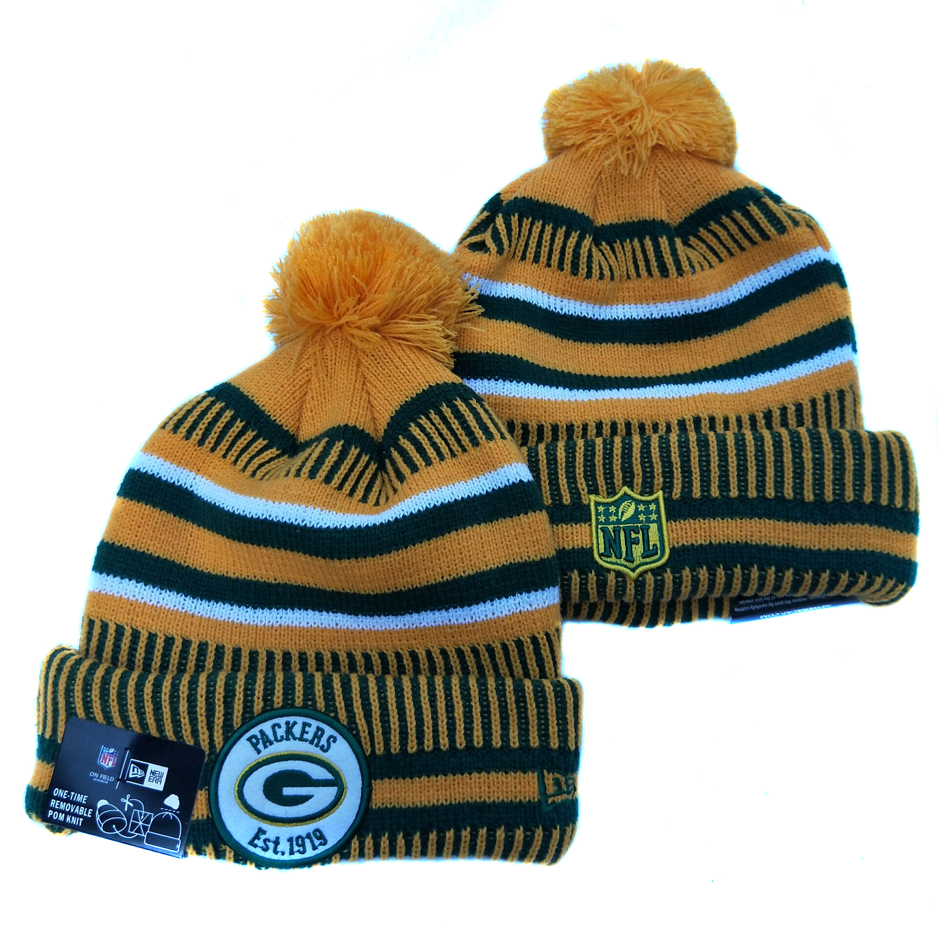 Packers Team Logo Yellow Pom Knit Hat YD - Click Image to Close