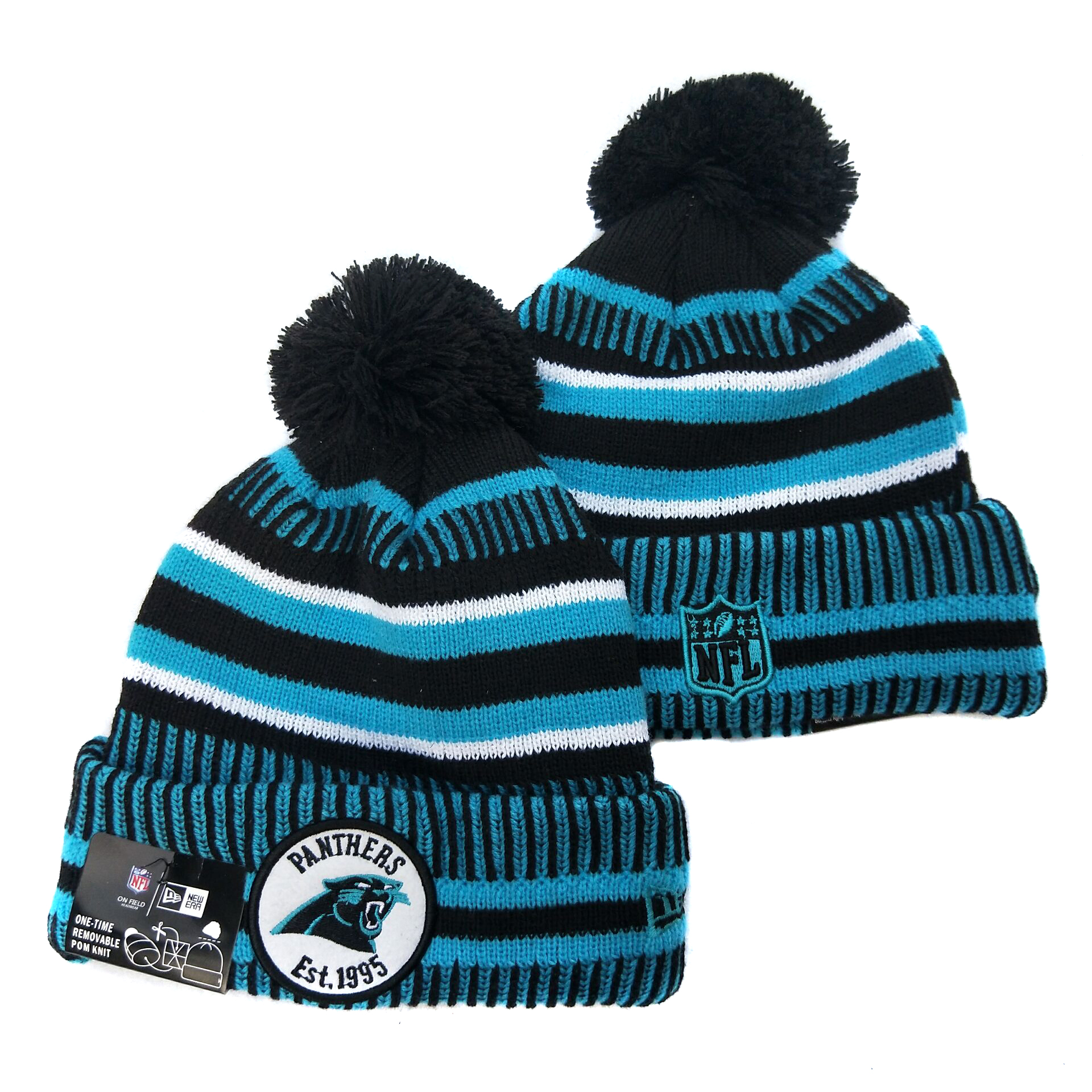 Panthers Team Logo Blue Pom Knit Hat YD - Click Image to Close